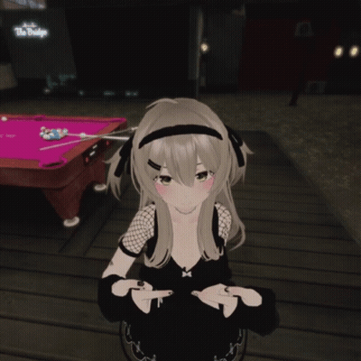 Girl In Black Dress Giving Middle Finger In Front Of Pool Table GIF