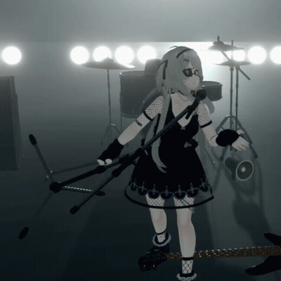 Girl In Black Dress Holding Microphone On Stage GIF