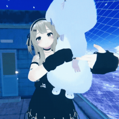 Girl In Black Dress Holding White Stuffed Animal GIF