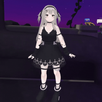 Girl In Black Dress In Front Of Arcade Sign GIF