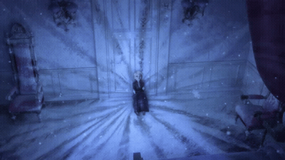 Girl In Black Dress Standing In Snow GIF