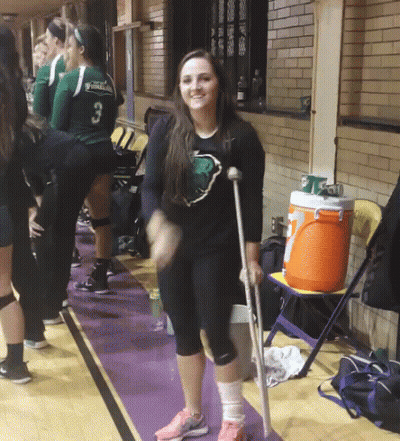 Girl In Black Shirt With 3 Holding Cane GIF