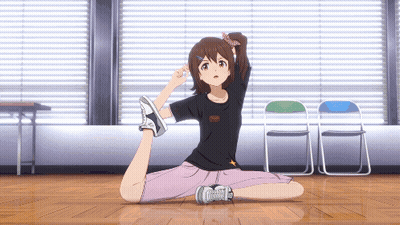 Girl In Black Star T-Shirt Stretching Legs GIF