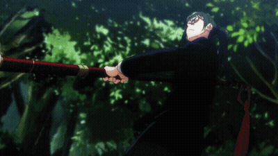 Girl In Black Suit Holding Red Sword GIF