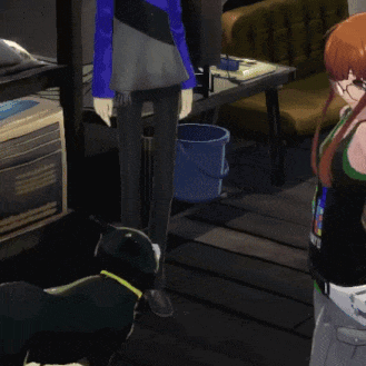 Girl In Black Tokyo Tank Top Next To Dog GIF