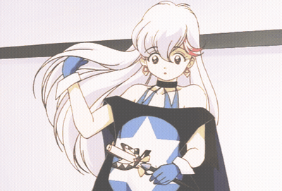 Girl In Blue And White Dress With Letter M On Shirt GIF