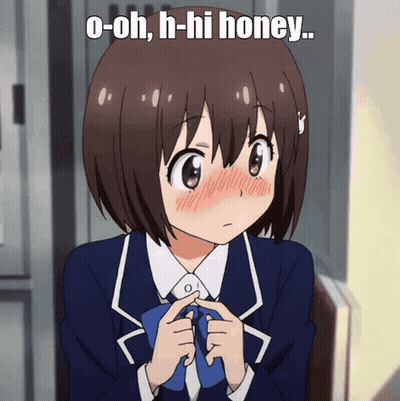Girl In Blue And White School Uniform Says O-Oh H-Hi Honey GIF