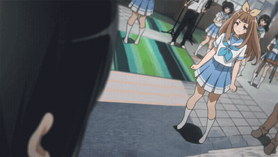 Girl in Blue and White Skirt With Bow