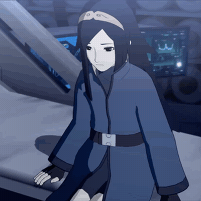 Girl In Blue Coat In Front Of Monitor Number 3 GIF