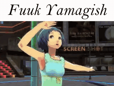 Girl In Blue Dress Dancing In Front Of Sign GIF