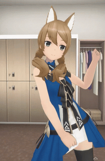 Girl In Blue Dress Dancing In Locker Room GIF