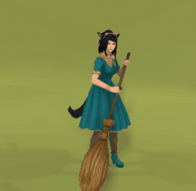 Girl In Blue Dress Holding Broom GIF