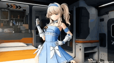 Girl In Blue Dress Standing In Room GIF