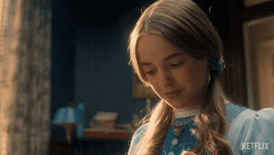 Girl In Blue Dress With Netflix GIF