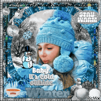 Girl In Blue Hat Baby It's Cold Outside Winter GIF