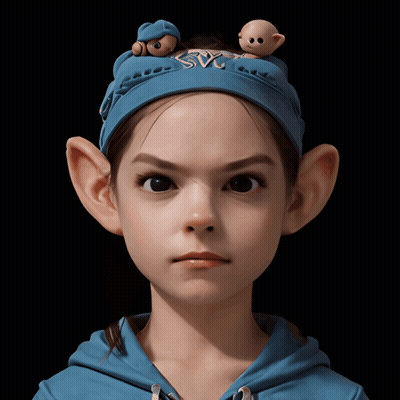 Girl In Blue Headband With Letter S Looking At Camera GIF
