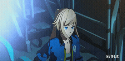 Girl In Blue Jacket With Netflix GIF