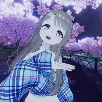 Girl In Blue Plaid Shirt Standing In Front Of Bridge GIF
