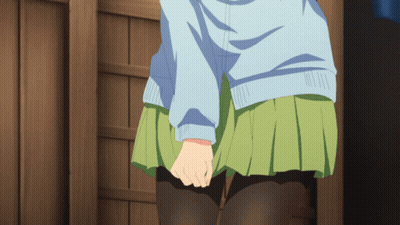 Girl In Blue Sweater And Green Pleated Skirt GIF