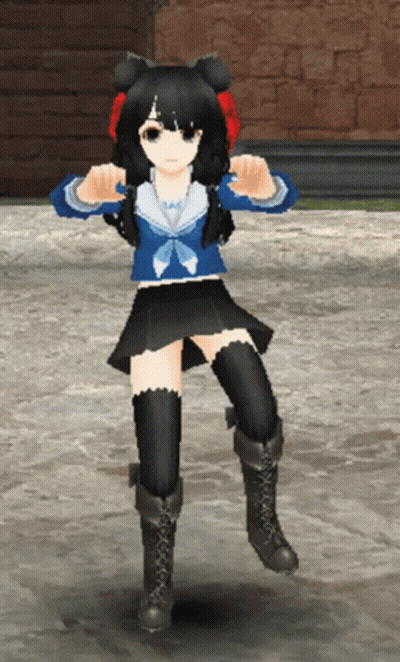 Girl In Blue Top And Black Skirt Standing On One Leg GIF