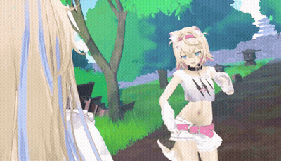 Girl In Cat Costume Standing Next To Another Girl In Field GIF
