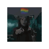 Girl In Cat Hat With Rainbow Flag Pointing Sticker