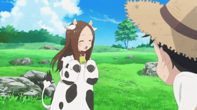Girl In Cow Costume Next To Boy In Straw Hat GIF