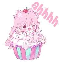 Girl In Cupcake With Strawberry And Ahhhh Sticker