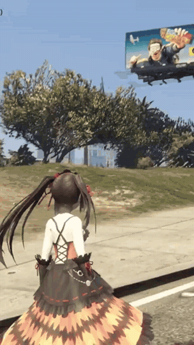 Girl In Dress In Front Of Disney Billboard GIF