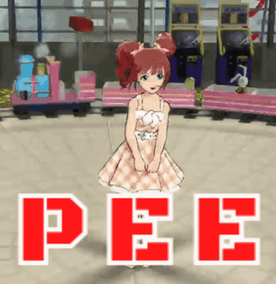 Girl In Dress Standing In Front Of Pee Sign GIF