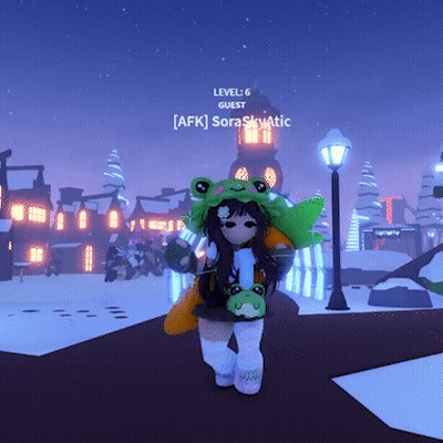 Girl In Frog Hat Walking Snowy Street GIF