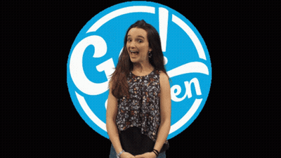 Girl In Front Of Logo Saying Go GIF