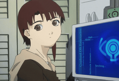 Girl In Front Of Monitor Saying Conland OS Enterprise GIF