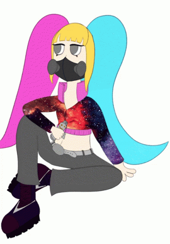 Girl In Gas Mask And Galaxy Top GIF