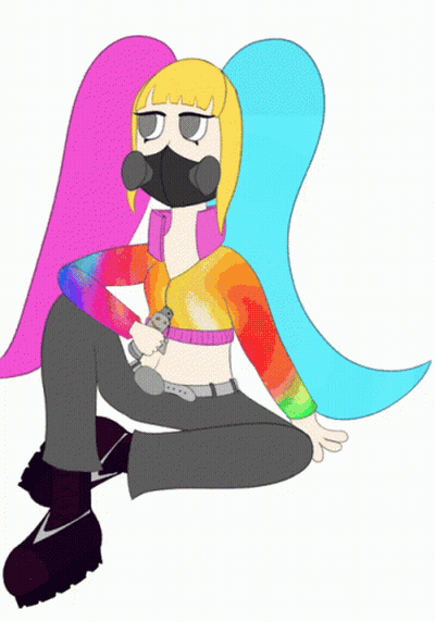 Girl In Gas Mask And Rainbow Top GIF