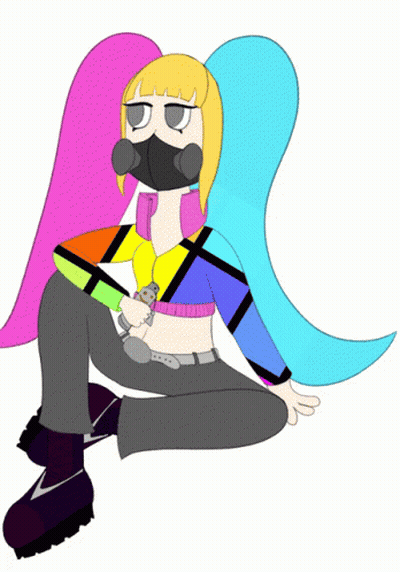 Girl In Gas Mask Holding Watch GIF