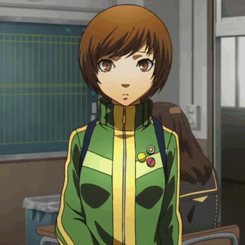 Girl In Green And Yellow Jacket With Yellow Circle GIF