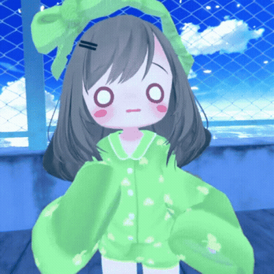 Girl In Green Outfit With Bow In Front Of Chain Link Fence GIF