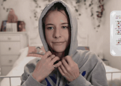 Girl In Grey Hoodie With Blue Y GIF