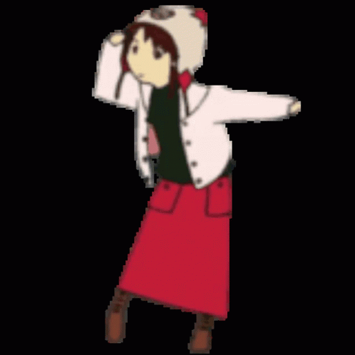 Girl In Hat And Red Skirt Pixel Art GIF