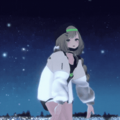 Girl In Hat And White Jacket Under Starry Sky GIF