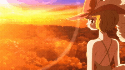 Girl In Hat In Front Of Orange Sky GIF