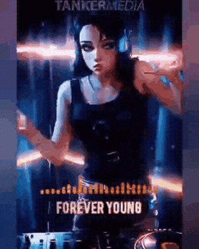 Girl In Headphones Playing Drum Set In Club GIF