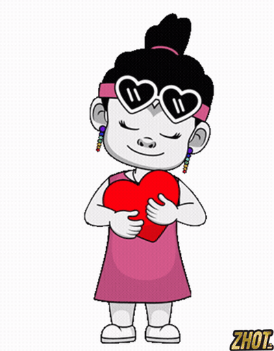 Girl In Heart-Shaped Sunglasses Holding Red Heart GIF
