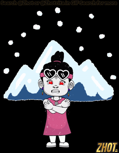 Girl In Heart Shaped Sunglasses In Front Of Snowy Mountain GIF