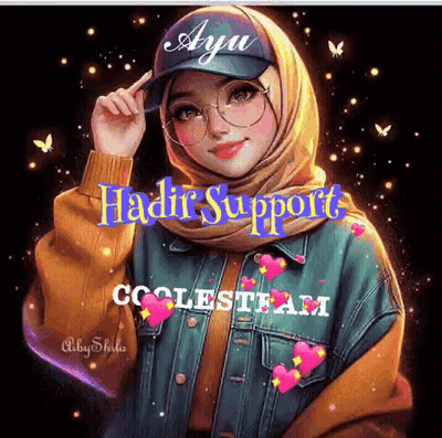 Girl In Hijab And Baseball Cap Saying Hadir Support GIF