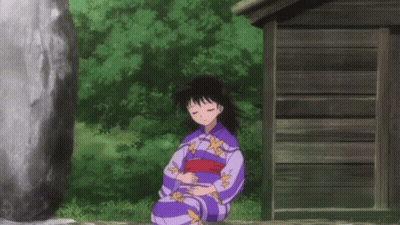 Girl In Kimono Eyes Closed Wooden Building GIF