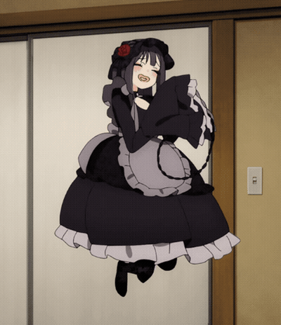 Girl In Maid Costume Hanging On Door GIF