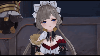 Girl In Maid Costume Holding Basket Of Food GIF