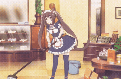Girl In Maid Costume Sweeping Floor GIF